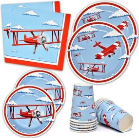 img 4 attached to ✈️ Disposable Airplane Birthday Tableware Supplies