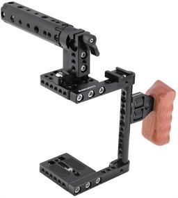 img 1 attached to 📷 CAMVATE DSLR Camera Cage: Top Handle & Wood Grip for Nikon Sony Panasonnic - A Perfect Compatibility Match!