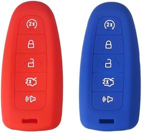 img 4 attached to 2Pcs XUHANG Silicone Key Skin Cover: Ford Edge Escape Explorer Focus LINCOLN MKS MKT MKX MKZ Keyless Entry Smart Remote Case (Red/Blue) - 5 Buttons Protector Shell