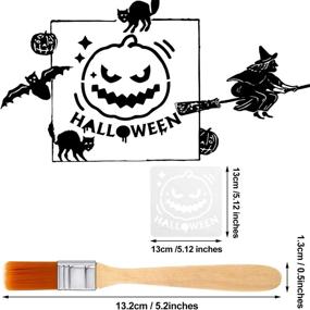 img 3 attached to 🎃 Набор из 40 многоразовых пластиковых шаблонов для Хэллоуина с 3 кистями - Шаблоны тыквы, ведьмы, скелета, черепа, вампира, паука, призрака и кошки для рукоделия, рисования и распыления краски