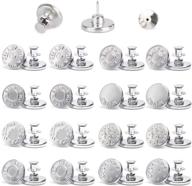 16-piece set of silver white jean buttons by jassins - upgraded 17mm replacement buttons for 👖 jeans, adjustable perfect fit, detachable metal buttons to extend or reduce waist size with no sewing required logo