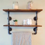 rustic industrial wall-mounted pipe bathroom shelf with towel holder - reclaimed wood pipe shelves for bathroom decor, towel storage, and towel rack (2 tier) logo