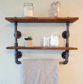 img 4 attached to Rustic Industrial Wall-Mounted Pipe Bathroom Shelf with Towel Holder - Reclaimed Wood Pipe Shelves for Bathroom Decor, Towel Storage, and Towel Rack (2 Tier)