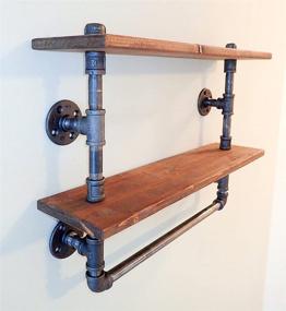 img 1 attached to Rustic Industrial Wall-Mounted Pipe Bathroom Shelf with Towel Holder - Reclaimed Wood Pipe Shelves for Bathroom Decor, Towel Storage, and Towel Rack (2 Tier)