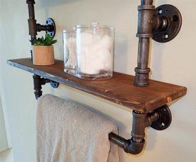 img 3 attached to Rustic Industrial Wall-Mounted Pipe Bathroom Shelf with Towel Holder - Reclaimed Wood Pipe Shelves for Bathroom Decor, Towel Storage, and Towel Rack (2 Tier)