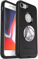 📱 otterbox commuter series case for iphone se (2nd gen - 2020) & iphone 8/7 (not plus) – black with popsockets popgrip – dove white marble logo