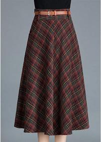 img 2 attached to 👗 Trendy Tanming Women's Winter Warm Plaid A-Line Midi Skirt with Belt - Elevate your Style!