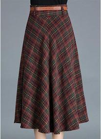 img 1 attached to 👗 Trendy Tanming Women's Winter Warm Plaid A-Line Midi Skirt with Belt - Elevate your Style!