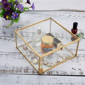img 2 attached to 🎁 Hipiwe Vintage Glass Jewelry Organizer Box: Golden Metal Keepsake Holder for Dresser & Bathroom Decor, Wedding & Birthday Gift