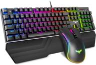 🎮 комплект havit с механической клавиатурой и мышью - игровое подсветка rgb, 104 клавиши, синие переключатели, проводные usb-клавиатуры с съемным подлокотником, программируемая игровая мышь для пк геймера, настольного компьютера (черный) логотип