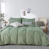 🛏️ jellymoni green 100% washed cotton duvet cover set - luxury soft bedding with zipper closure - queen size (no comforter) logo