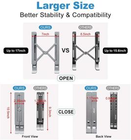 img 3 attached to Серебряная регулируемая стойка для ноутбука на стол, портативное эргономичное держатель для ноутбука с охлаждением, совместимая с MacBook Air Pro и ноутбуками до 17 дюймов.