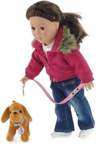 img 1 attached to 🐶 18 Inch Doll Accessories Set: Cute Brown Puppy Dog with Pink Leash, Coordinating Collar and Dog Tag - Perfect Fit for 18" American Girl Dolls