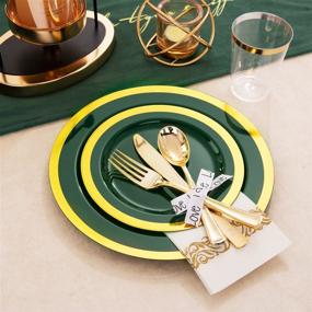 img 3 attached to 🍽️ Liacere 175PCS Green and Gold Plastic Plates &amp; Gold Plastic Silverware Combo - Disposable Set of Gold Plastic Plates, 50 Plates, 25 Knives, 25 Forks, 25 Spoons, 25 Cups, 25 Napkins for Christmas