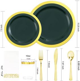 img 2 attached to 🍽️ Liacere 175PCS Green and Gold Plastic Plates &amp; Gold Plastic Silverware Combo - Disposable Set of Gold Plastic Plates, 50 Plates, 25 Knives, 25 Forks, 25 Spoons, 25 Cups, 25 Napkins for Christmas