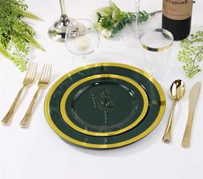 img 1 attached to 🍽️ Liacere 175PCS Green and Gold Plastic Plates &amp; Gold Plastic Silverware Combo - Disposable Set of Gold Plastic Plates, 50 Plates, 25 Knives, 25 Forks, 25 Spoons, 25 Cups, 25 Napkins for Christmas