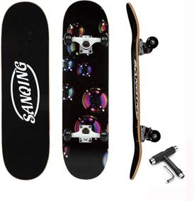 img 4 attached to 🛹 SanQing Standard Complete Skateboard for Kids Boys Girls Youths Beginners Starters - 7 Layer 31'' x 8'' Full Canadian Maple Concave Kick Stunts Skateboard for Sports and Outdoors (Black)