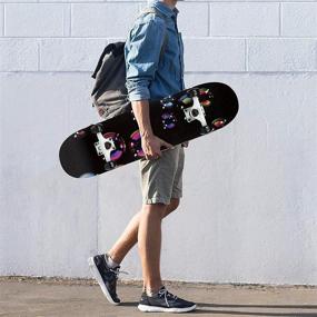 img 3 attached to 🛹 SanQing Standard Complete Skateboard for Kids Boys Girls Youths Beginners Starters - 7 Layer 31'' x 8'' Full Canadian Maple Concave Kick Stunts Skateboard for Sports and Outdoors (Black)