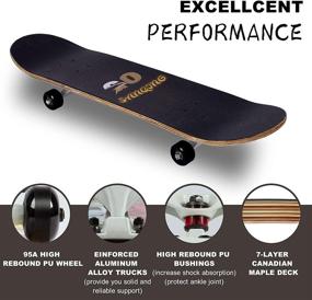 img 1 attached to 🛹 SanQing Standard Complete Skateboard for Kids Boys Girls Youths Beginners Starters - 7 Layer 31'' x 8'' Full Canadian Maple Concave Kick Stunts Skateboard for Sports and Outdoors (Black)