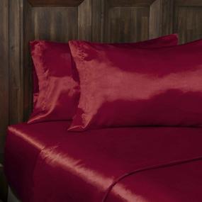 img 2 attached to Premium Red Queen Size 4-Piece Satin Luxury Sheet Set by Baltic Linen