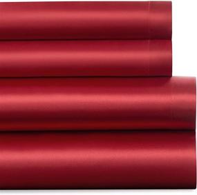 img 4 attached to Premium Red Queen Size 4-Piece Satin Luxury Sheet Set by Baltic Linen