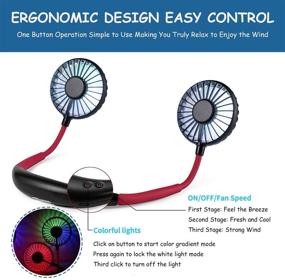 img 3 attached to 🌀 Amposei Neck Fan - Upgraded Version Portable Fan Hands-Free Small Personal Mini USB Fan - Rechargeable 3 Speeds, 360 Degree Adjustable - with LED Light & Aromatherapy - Wearable Fan for Sports, Travel, and Outdoor Activities