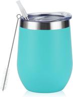 🍷 premium stainless steel wine tumbler, 12oz – double wall vacuum insulated with lid and straw – versatile stemless wine glass for wine, coffee, cocktails, champagne, ice cream – aqua blue logo