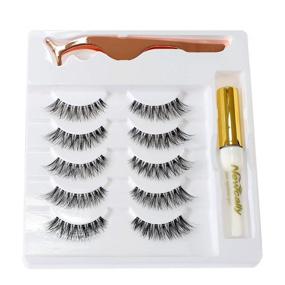 img 2 attached to 💁 Newcally Natural Wispy Lashes False Eyelashes Set - 5 Pairs, Lightweight Volume, Handmade Soft Reusable Eye Lashes with Glue Pack