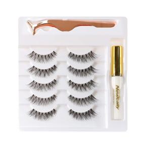 img 4 attached to 💁 Newcally Natural Wispy Lashes False Eyelashes Set - 5 Pairs, Lightweight Volume, Handmade Soft Reusable Eye Lashes with Glue Pack