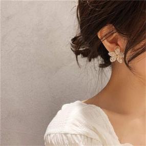 img 2 attached to 🌸 D.Rosse Unique Boho Handmade Chic White Hollow Crystal Double Layer Flower Stud Earrings: Stunning Floral Statement for Women & Girls on Summer Beach Vacation