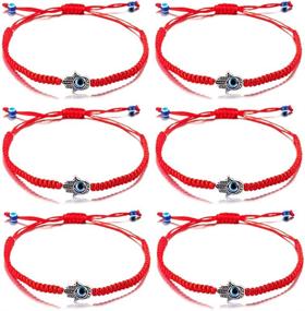 img 4 attached to 🧿 Kelistom Evil Eye Hamsa Hand 7 Knot Hand Braided Bracelets for Women Men Teen Girls Boys - Red Black String Minimalist Bracelets for Protection and Luck Amulet Jewelry - Set of 6 pcs.
