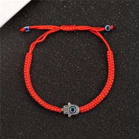img 2 attached to 🧿 Kelistom Evil Eye Hamsa Hand 7 Knot Hand Braided Bracelets for Women Men Teen Girls Boys - Red Black String Minimalist Bracelets for Protection and Luck Amulet Jewelry - Set of 6 pcs.