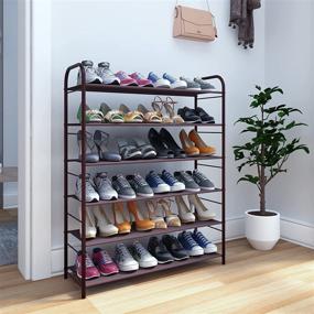 img 3 attached to 👠 JIUYOTREE 6-Tier Shoe Rack Storage Organizer, 31.5" Long Shoe Shelf with Waterproof Non-Woven Fabric, High Capacity, Bronze - Ultimate Shoe Organization Solution