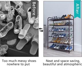 img 2 attached to 👠 JIUYOTREE 6-Tier Shoe Rack Storage Organizer, 31.5" Long Shoe Shelf with Waterproof Non-Woven Fabric, High Capacity, Bronze - Ultimate Shoe Organization Solution