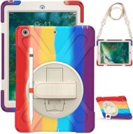 tsq ipad 9.7 case with stand 2017/2018, shockproof rugged protective cute case cover for kids boys girls, hand shoulder strap included, rainbow, ipad 6th/5th gen 9.7 inch logo