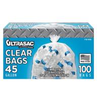 🗑️ ultrasac heavy duty 45 gallon garbage bags (huge 100 pack w/ties) - industrial quality clear trash bags for paper, plastic, cans, bottles, newspaper, grass, lawn - 40x46 inches logo