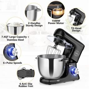 img 3 attached to TOBEELEC Stand Mixer 7.4Qt: Powerful 660W Tilt-Head Household Food Mixer for Kitchen with Stainless Steel Bowl & Multiple Attachments (Black)