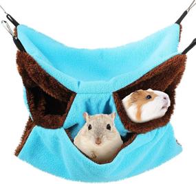 img 4 attached to Triple-Layer Small Pet Cage Hammock with Fleece Bedding - Ideal for Chinchilla, Parrot, Guinea Pig, Ferret, Squirrel, Hamster, Rat - Blue and Brown