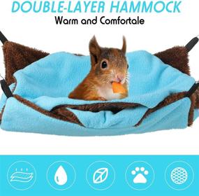 img 1 attached to Triple-Layer Small Pet Cage Hammock with Fleece Bedding - Ideal for Chinchilla, Parrot, Guinea Pig, Ferret, Squirrel, Hamster, Rat - Blue and Brown