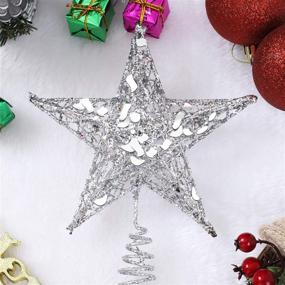 img 2 attached to URATOT Glitter Metal Christmas Tree Topper - 8 Inches Silver Hallow Wire Star Treetop Decoration for Christmas Home