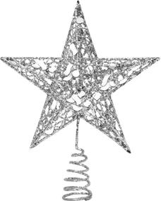 img 4 attached to URATOT Glitter Metal Christmas Tree Topper - 8 Inches Silver Hallow Wire Star Treetop Decoration for Christmas Home