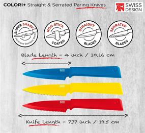 img 3 attached to 🔪 Kuhn Rikon COLORI+ Non-Stick Paring Knives Set - Straight and Serrated Blades with Safety Sheaths, 3-Piece in Red, Yellow and Blue