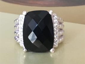img 3 attached to 💍 Stunning 16x12mm Black Onyx Ring with Simulated Pave Diamonds - Size 7, 9 - Designer Inspired"