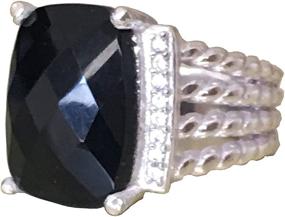 img 4 attached to 💍 Stunning 16x12mm Black Onyx Ring with Simulated Pave Diamonds - Size 7, 9 - Designer Inspired"