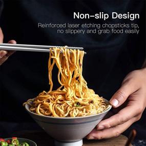 img 1 attached to 🥢 Durable and Stylish Metal Chopsticks: Reusable Stainless Steel 5-Pair Gift Set - Dishwasher Safe, Laser Engraved, Non-slip Japanese and Korean Chopsticks for Cooking and Eating - 9 1/4 Inches