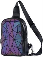 geometric holographic reflective backpack lumikay purse irredescent crossbody bag prism sling bag for women men no.a - luminous logo