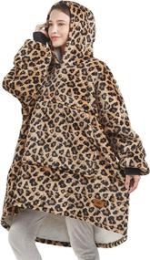img 4 attached to Cozy up in Style: Oversized Plush Sherpa Wearable Blanket Hoodie for Men and Women - Leopard, One Size Fits All - 38x32