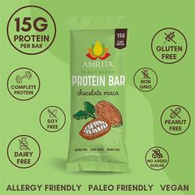 img 3 attached to Amrita Chocolate Maca Vegan Protein Bars - Low Sugar, Low Carb, Gluten Free - Pack of 12 - High Fiber Meal Replacement Bar Snacks - KETO & PALEO Friendly, Nut Free Protein Bars