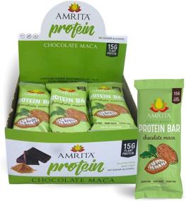 img 4 attached to Amrita Chocolate Maca Vegan Protein Bars - Low Sugar, Low Carb, Gluten Free - Pack of 12 - High Fiber Meal Replacement Bar Snacks - KETO & PALEO Friendly, Nut Free Protein Bars