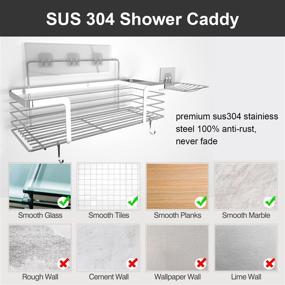 img 1 attached to 🚿 Bathroom Shower Caddy Shelf Organizer, Villsure Adhesive Basket Shelves (2-Pack) with 2 Soap Dishes & 5 Hooks, Rustproof Stainless Steel Wall Storage for Shower & Kitchen - No Drilling